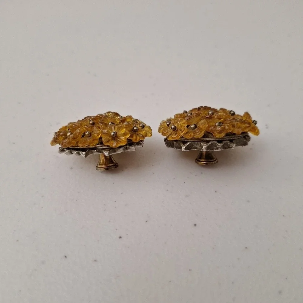 Vintage Antique MCM Ornate Flower Drawer Pulls Knob Door Handles, Set of 2